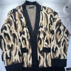 On Blue oversized cardigan sweater Womens M Abstract Animal Print